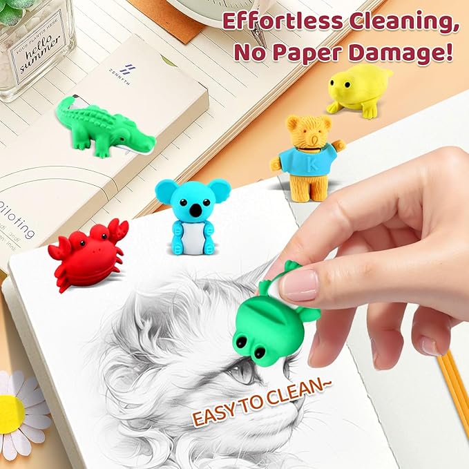 URSKYTOUS 64Pcs Animal Erasers Bulk Cute Desk Pets Kids Puzzle Erasers Take Apart Cool 3D Eraser Mini Pencil Eraser Fun Party Favors for School Supplies Classroom Rewards Easter Egg Fillers Gifts