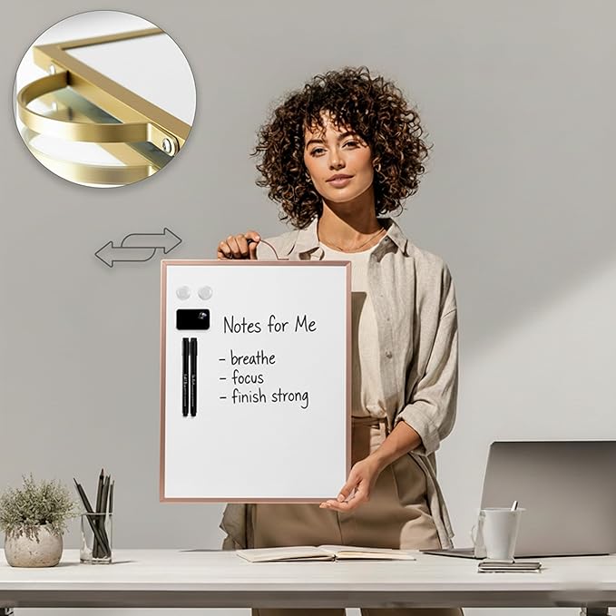 Magnetic Dry Erase Board 12x16 with Handle, Double Sided Portable Rose Gold Whiteboard for Home, Office, School & Kitchen