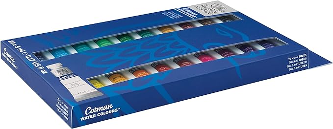 Winsor & Newton Cotman Watercolor Paint Set, 20 Colors, 5ml (0.17-oz) Tubes