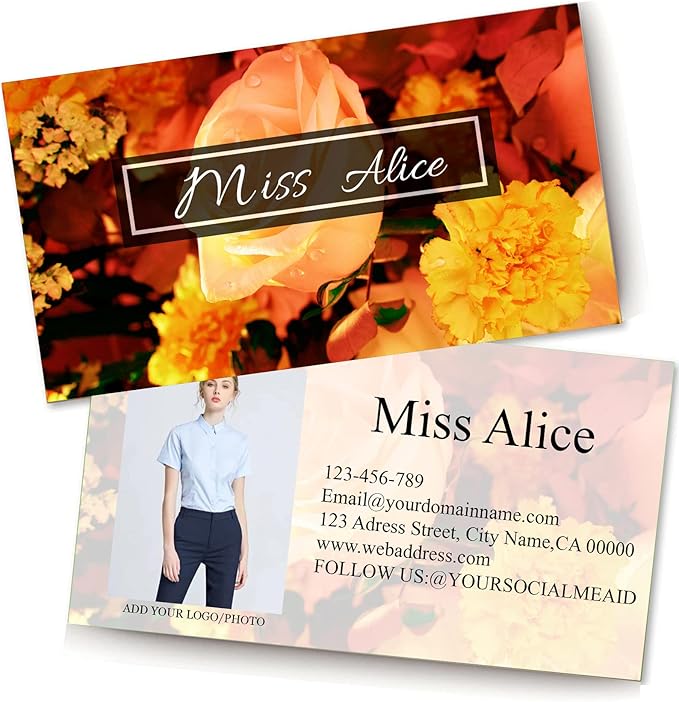 Customized Name Cards 500 PCS, Customized Design with Picture Texture All Business Designs cards No Additional Charge (Color-B)