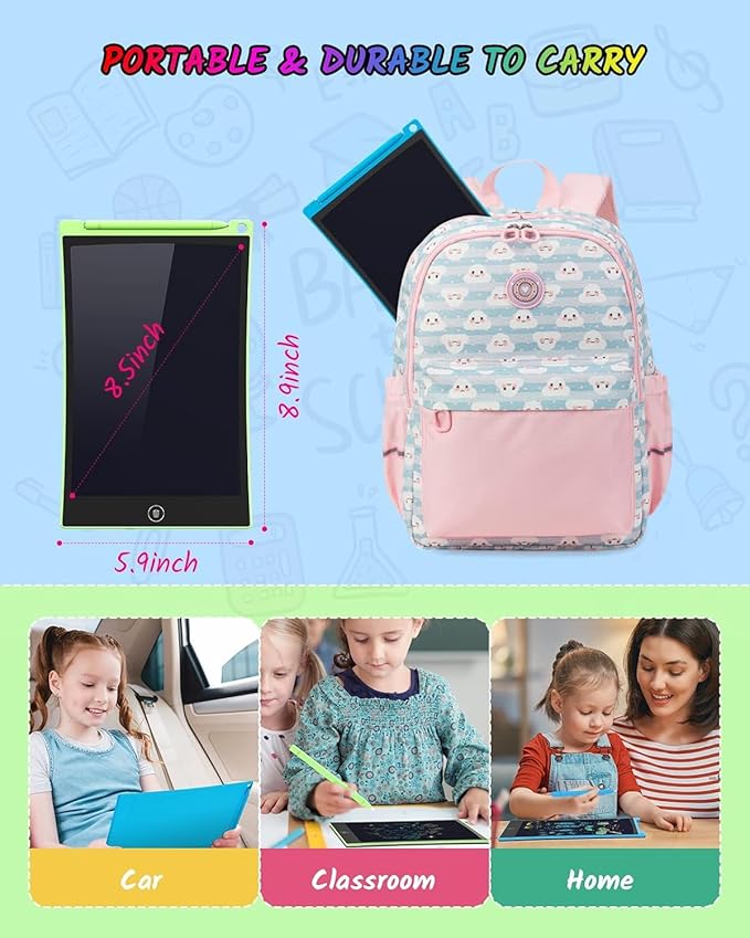 TECJOE LCD Writing Tablet, 8.5 Inch 2 Pack Colorful Doodle Board Drawing Tablet for Kids, Kids Travel Games Activity Learning Toys Birthday Gifts for 3 4 5 6 Year Old Boys and Girls, Blue Green