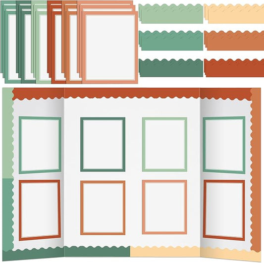 90 Pcs Science Fair Board Supplies Include 72 Trim Scalloped Bulletin Borders 18 Presentation Board Subtitles for Classroom Office Display(Bohemia)