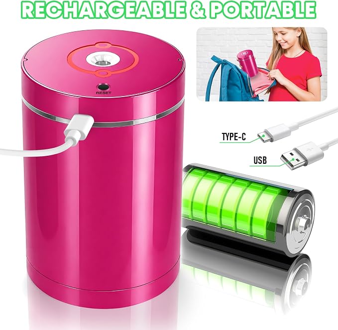 Fully Automatic Electric Pencil Sharpener,Rechargeable smart Pencil Sharpener.Suitable for No. 2/Colored Pencils (6-8 mm),Applicable to School/Classroom/Office/Home（Pink）