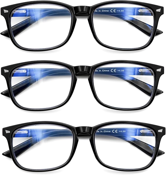 Progressive Multifocus Reading Glasses Men Women 3 Pack Anti Blue Light Eyestrain Quality Computer Readers (3 Black, 2.50)