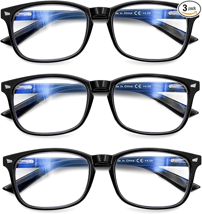Progressive Multifocus Reading Glasses Men Women 3 Pack Anti Blue Light Eyestrain Quality Computer Readers (3 Black, 3.0)