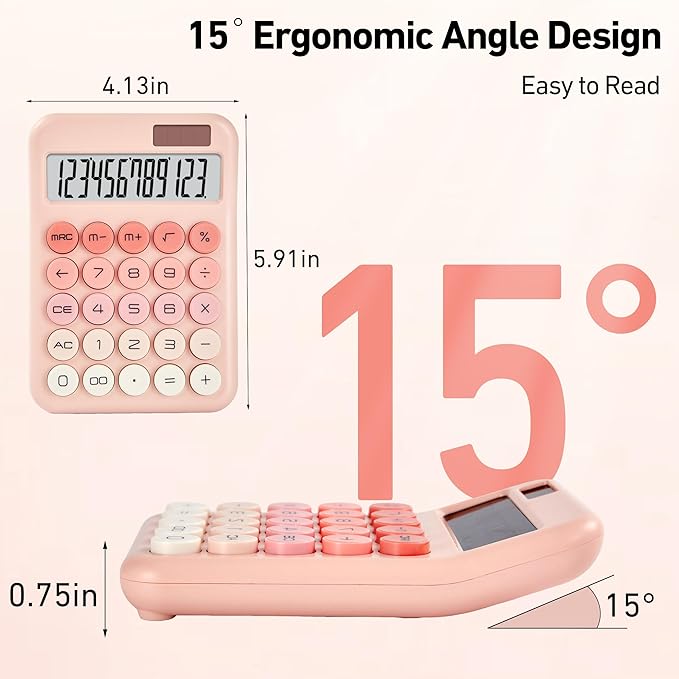 KANBIT Small Desktop Calculator with LCD Large Display and Sensitive Button, Dual Solar and Battery Powered with Automatic Sleep Basic Cute Calculators for Office, School and Business (Pink)