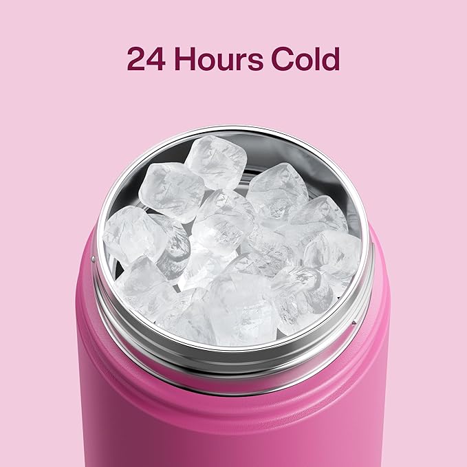 ENCOOL Insulated Water Bottle with Straw Stainless Steel Water Bottle, Leak-Proof, BPA-Free, Double Wall Vacuum Keeps Cold for 24 Hours for Sports, Travel, School (18 oz, Turkish Rose)