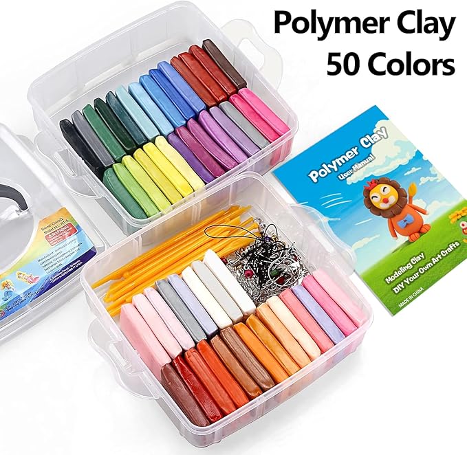 CiaraQ Polymer Clay 50 Colors Starter Kit - Oven Bake Modeling Clay for Kids & Artists, Non-Sticky DIY Clay with Sculpting Tools, Fun Gift for Children Ages 4+, 2.8 lb