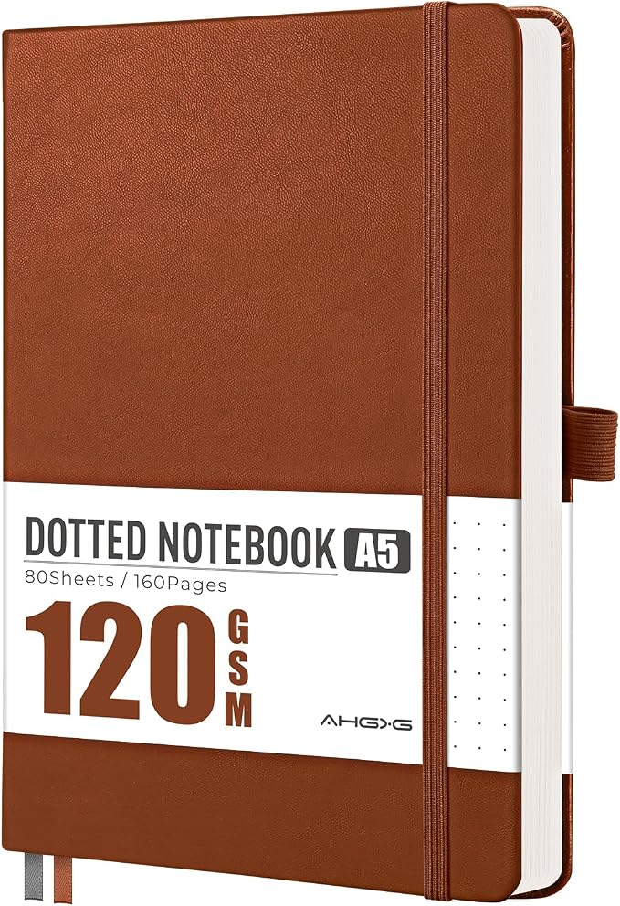 AHGXG Dotted Journal Notebook, 160 Numbered Pages, A5 Size (5.7'' x 8.3'')