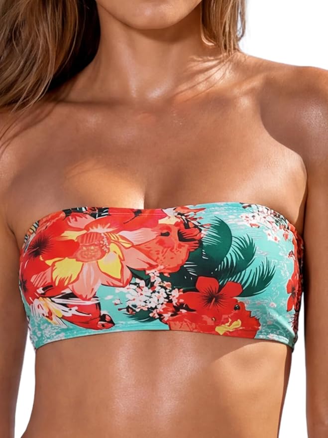 RELLECIGA Women Bandeau Swim Top Only Strapless Bikini Top Tie Back Swimsuit Tube Top