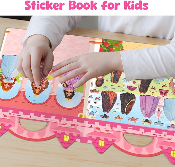 3D Reusable Puffy Sticker Activity Books, 190+ Fun Craft Princess Stickers for Kids, Car Travel Activities Essential, Screen-Free, Christmas Birthday Gifts for 3+ Year Old Girls