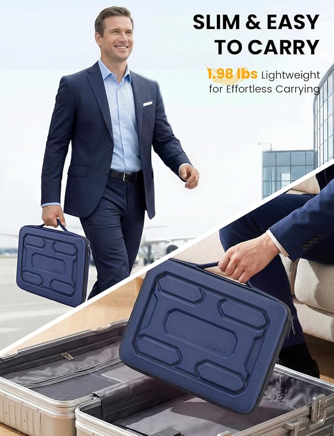 DOMISO Laptop Hard Case 17-17.3 inch Waterproof Shockproof Hard Shell Sleeve with Handle & Storage Pocket, Compatible with MacBook, HP, Dell, Dark Blue