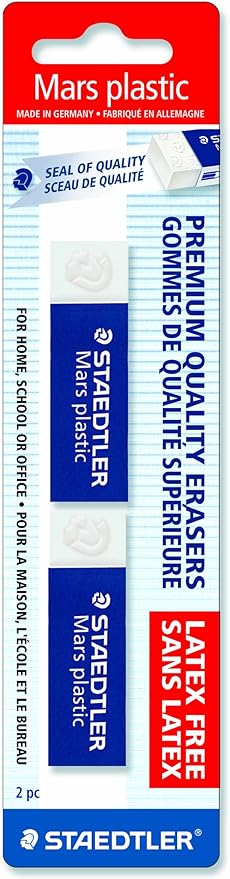 STAEDTLER Mars Plastic Vinyl Erasers (2-Pack), White Erasers for Clean & Precise Results - Latex-Free, Minimal Crumbling, Made in Germany