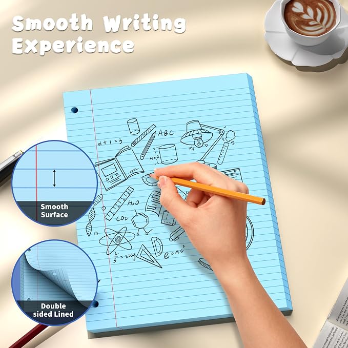 120 Sheets Blue 8x10.5 Inch Loose Leaf Paper, College Ruled Filler Paper, 3 Hole Punched Notebook Paper for 3 Ring Binder, Premium Notebooks Paper for Students & Teachers, Office & School Supplies