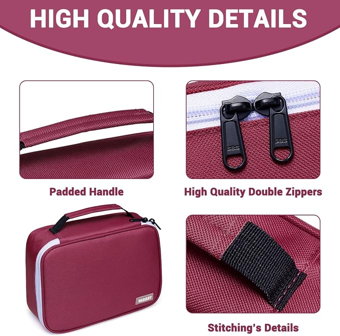VASCHY Large Pencil Case, Art Color Pencils Pouch with Detachable Layers Multiple Zip Pockets for School Office Stationary Organization Burgundy