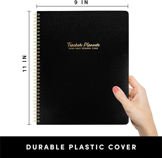 PAPERAGE Teacher Planner, Weekly & Monthly Academic Planner & Calendar, 12-Months, July 2026 - June 2027, (9.5" x 11"), Teacher Lesson Planning Book with Tabs, Stickers & Inner Pocket, Black