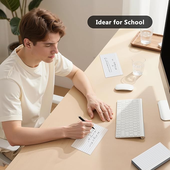 250 Count Index Cards 3 x 5 Inch, Thick White Lined Note Cards Portable Ruled Flash Cards Perfect for Studying and Organizing, Note Taking Study Flashcards for Home, School and Office
