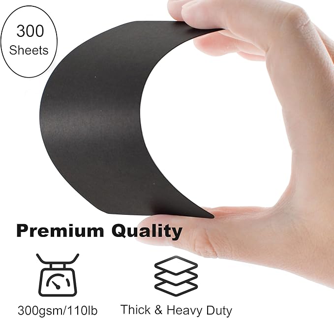 VANRA 300PCS Blank Index Cards 3x5 inches Note Cards Thick 110lb Cardstock Flash Cards, Unruled Study Cards for School Learning, Office (Black, 300/Pack)