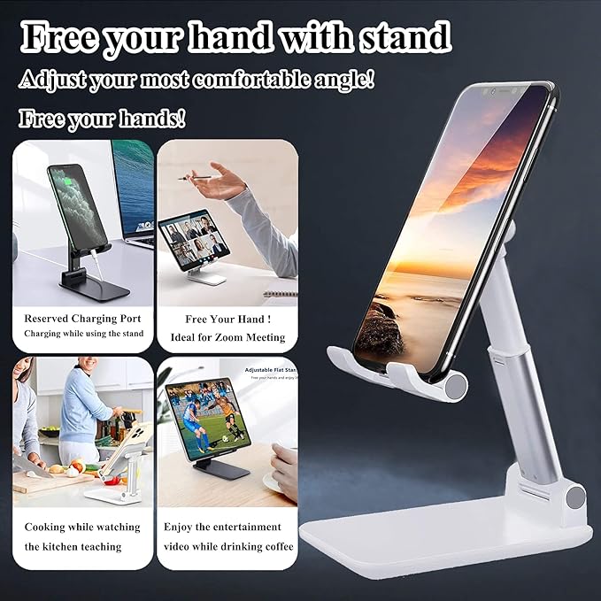Meetuo 2 Pcs Cell Phone Stand, Adjustable Angle Height Phone Stand for Desk, Fully Foldable/Portable Phone Holder, Compatible with iPhone 17/16/15/14/13/12/Smartphones