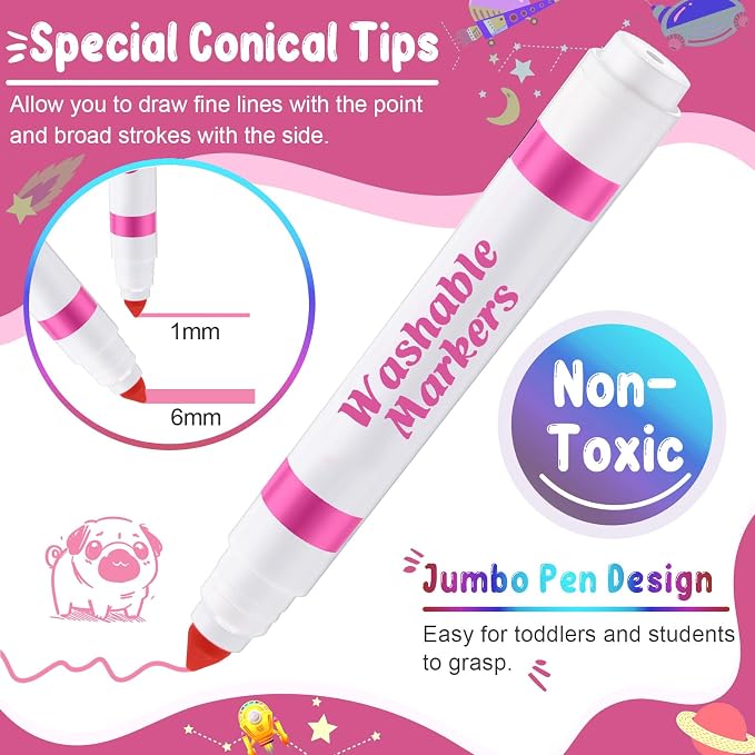 60 Pcs Washable Markers Coloring Broad Line Markers for Kid, Pink