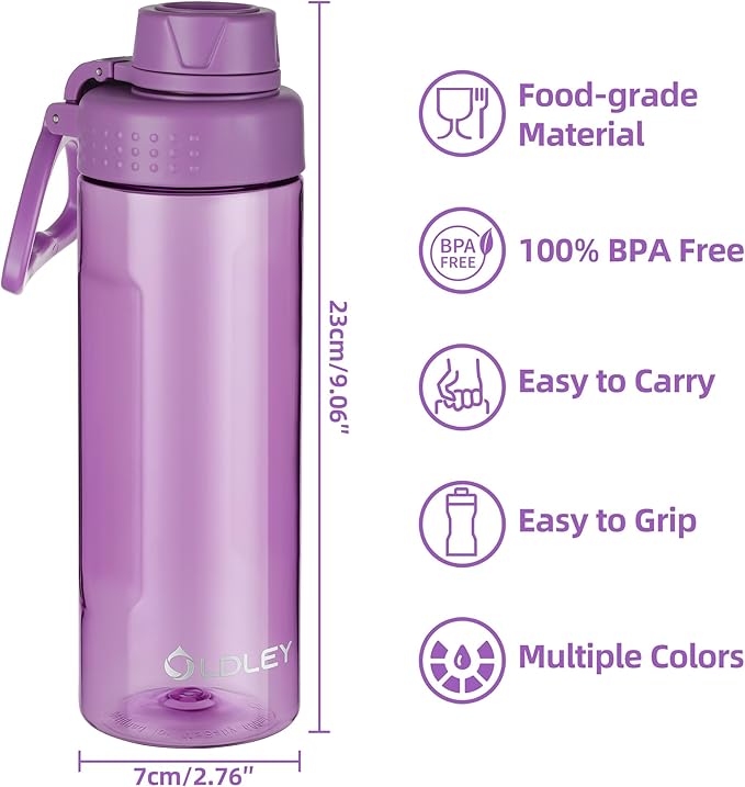 OLDLEY Water Bottles 20oz BPA Free Tritan Water Bottle with Carry Handle and Spout Lid, Leakproof Kids Water Bottle for Home,Travel, School, Outdoors, Dark Purple