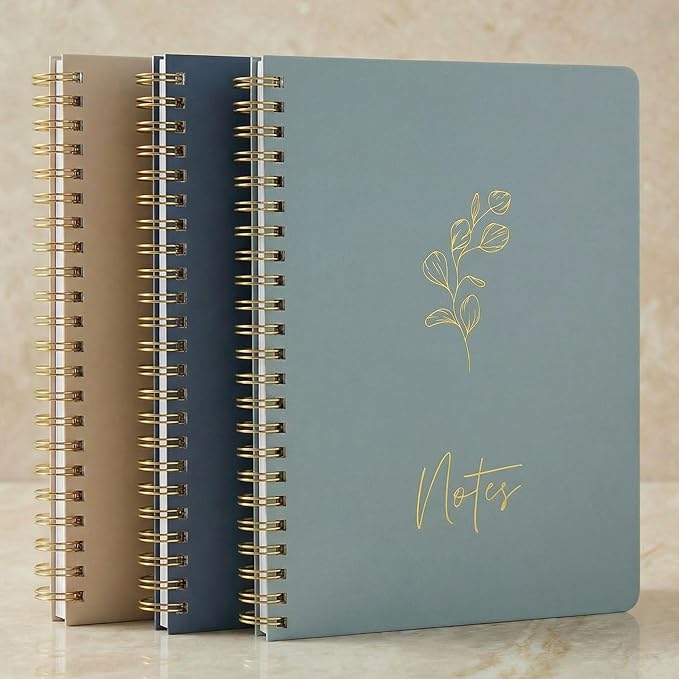 ZICOTO Aesthetic Spiral Notebook Set of 3 For Women - Cute College Ruled 8x6 Journal/Notebook with Large Pockets And Lined Pages - Perfect Supplies to Stay Organized at Work or School