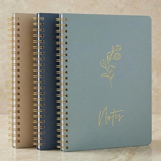 ZICOTO Aesthetic Spiral Notebook Set of 3 For Women - Cute College Ruled 8x6 Journal/Notebook with Large Pockets And Lined Pages - Perfect Supplies to Stay Organized at Work or School