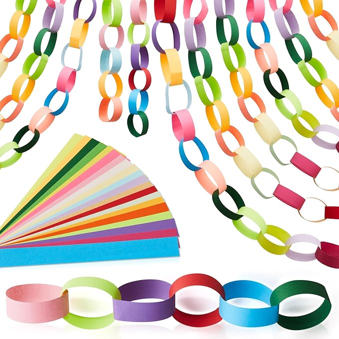 Lincia 160 Sheets Paper Chain Garland Strips 1x8 Inch with Double Sided Tape, DIY Construction Paper Chains for Birthday Wedding Holiday Party Decorations, Crafts Supplies (Bright)
