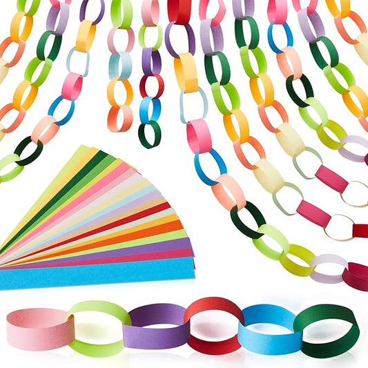 Lincia 160 Sheets Paper Chain Garland Strips 1x8 Inch with Double Sided Tape, DIY Construction Paper Chains for Birthday Wedding Holiday Party Decorations, Crafts Supplies (Bright)