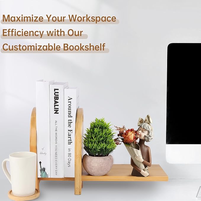 Bamboo Tabletop Bookshelf - Expandable Desktop Bookcase - No Tools Required to Assemble This Desk Bookshelf - Sturdy Desktop Book Shelf for Office, Study Room