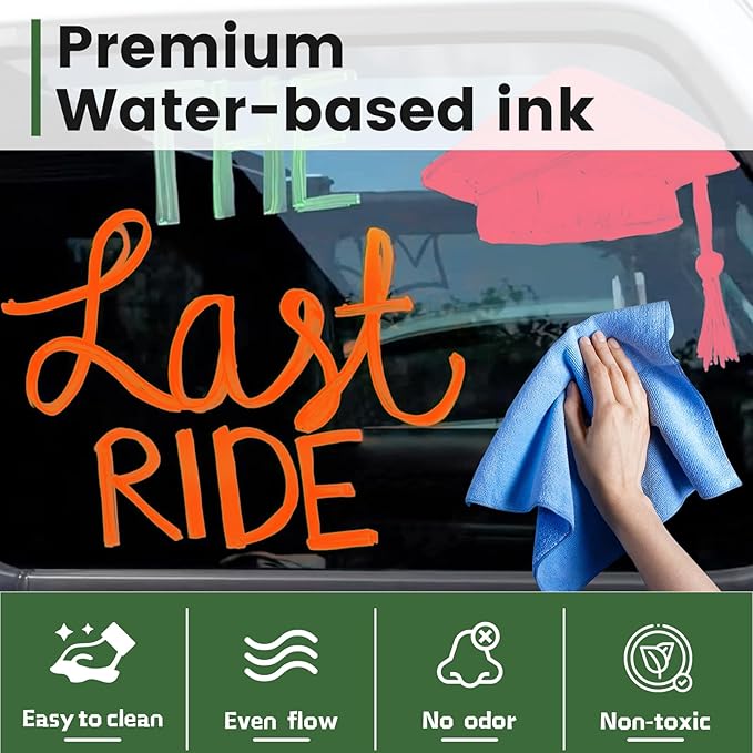 Liquid Chalk Markers 8 Colors Neon Chalk Pens with 10mm 3 in 1 Nib, Drawing Erasable Markers for Blackboard, Chalkboard, Whiteboard, Glass, Window, Cars, Mirror