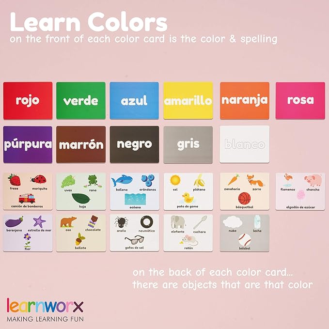 Spanish Flash Cards for Kids and Toddlers - 101 Cards - 202 Sides - Learn Shapes, Numbers, Colors, Body Parts, Counting, Letters & More - Great Value, Fun Learning and Educational Flashcards