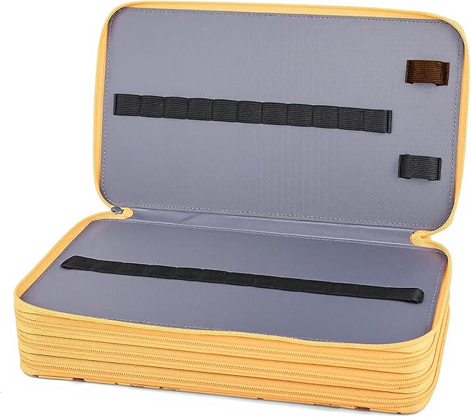 Vomgomfom 300 Slots Marker Bag, 4-Layer Zipper Portable Art Supply Organizer, PU Leather Large Capacity Marker Case Holds 100 Markers or 300 Colored Pencils with Handle (Yellow Flower)