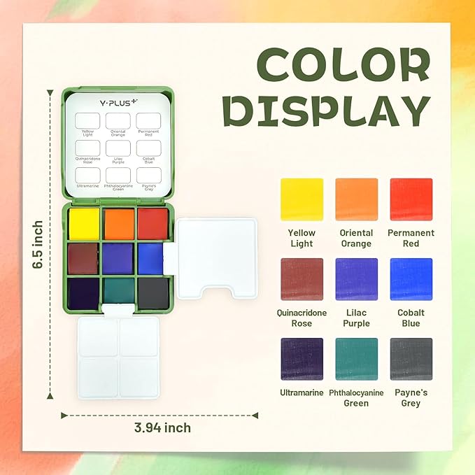 YPLUS Pocket Watercolor Paint Kit, Portable Travel Art Kit with Brush, Water Color Palette Painting Gift for Beginners Artist Adults