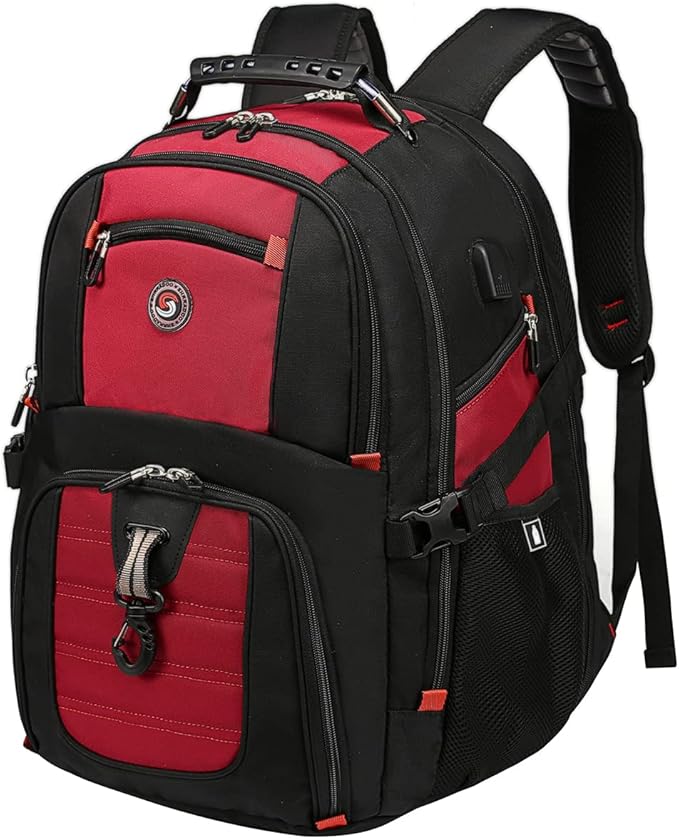 SHRRADOO Extra Large 50L Travel Laptop Backpack with combination lock, College Backpack Airline Approved Business Work Bag Fit 17 Inch Laptops for Men Women,Red