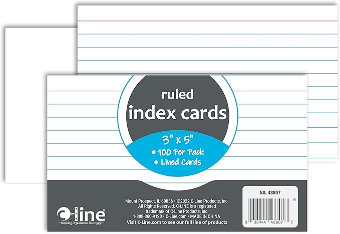 C-Line Index Cards, 3" x 5", White, 100/PK (48807)