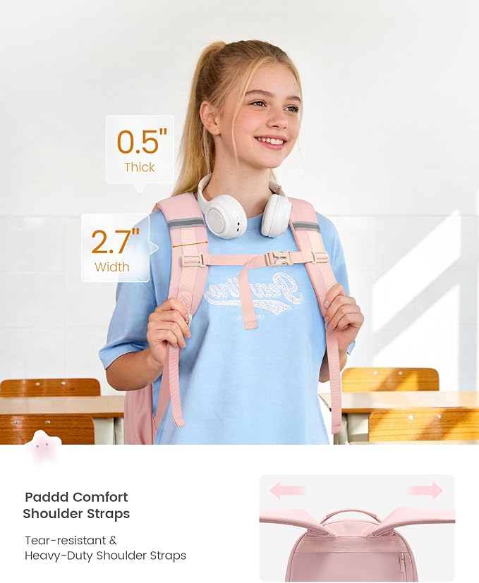 LOVEVOOK School Backpack for Girls, Cute Bookbag for Teen 8-16, DIY Friendly 15.6" Laptop Backpack for Middle High College Student Back to School, Bag with Water Bottle Pocket for Travel, Khaki