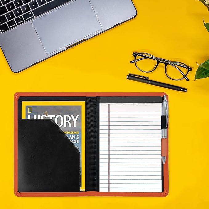 Padfolio/Portfolio Binder, Mini Padfolio Portfolio Binder 5 x 8 Legal Writing Pad, A5 Document Organizer Folder for Men Women.Orange.