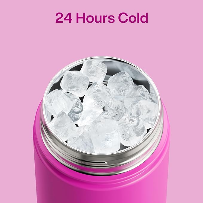 ENCOOL Insulated Water Bottle with Straw Stainless Steel Water Bottle, Leak-Proof, BPA-Free, Double Wall Vacuum Keeps Cold for 24 Hours for Sports, Travel, School (26 oz, Knockout Pink)