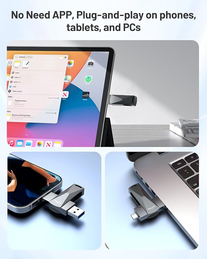 ABLAZE 128GB USB C Flash Drive, Dual USB 3.0+Type C Flash Drive Compatible with iPhone 16/15,Android Smartphone,Computer,Tablet Mac Laptop (Dark Grey)