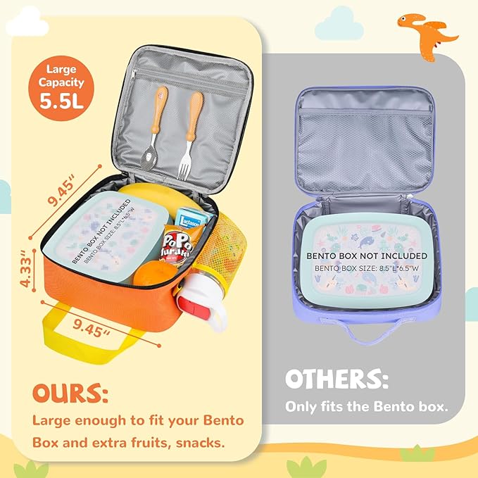 REDSHELL Tactical Lunch Box Kids, Large Insulated Lunch Bag for Boys Girls, Cooler Lunchbag, Square Toddler Lunchbox, School Daycare Lunch Tote Pail with Water Bottle Holder Shoulder Strap, Orange