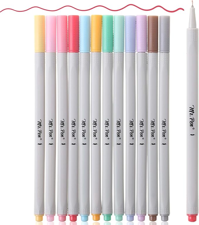 Mr. Pen- Fineliner Pastel Pens, 12 Pack, Pastel Colors, No Bleed Fine Point Pen, No Smudge Fine Tip Markers, Bible / Journal Pens, Drawing / Note Taking Pen