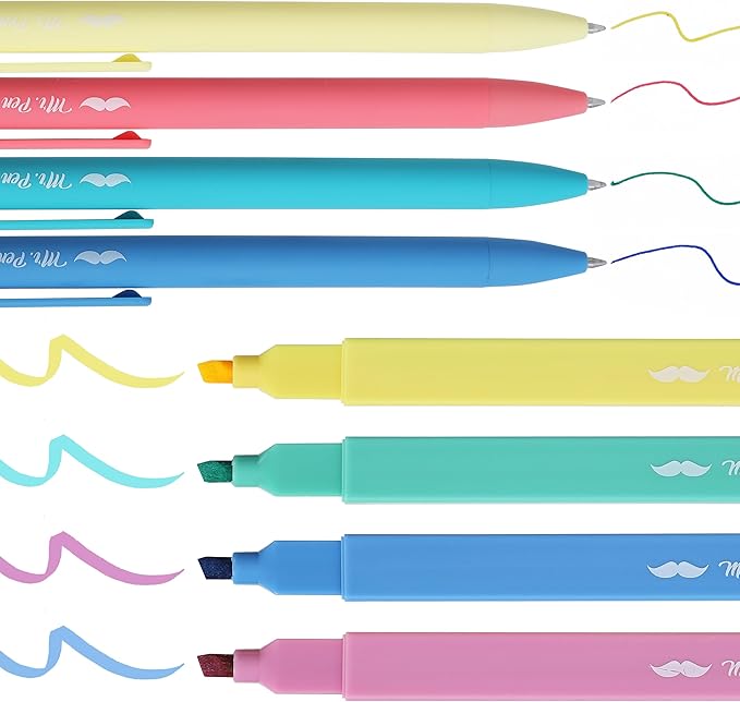 Mr. Pen- Aesthetic Highlighters and Gel Pens, 8 Pack, Candy Colors Bible Highlighters No Bleed, Fine Point 0.7mm Gel Pens, Fast Dry and No Smear for Bible Journaling, Planner, School Supplies