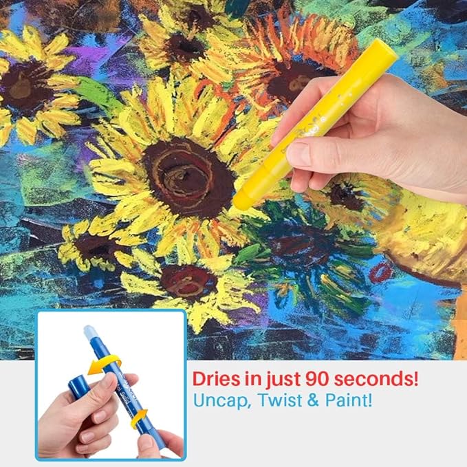 MayMoi Washable Tempera Paint Sticks | Non-Toxic, Quick Drying & No Mess Paint Sticks, Best Art Birthday Gifts (12 Colors)