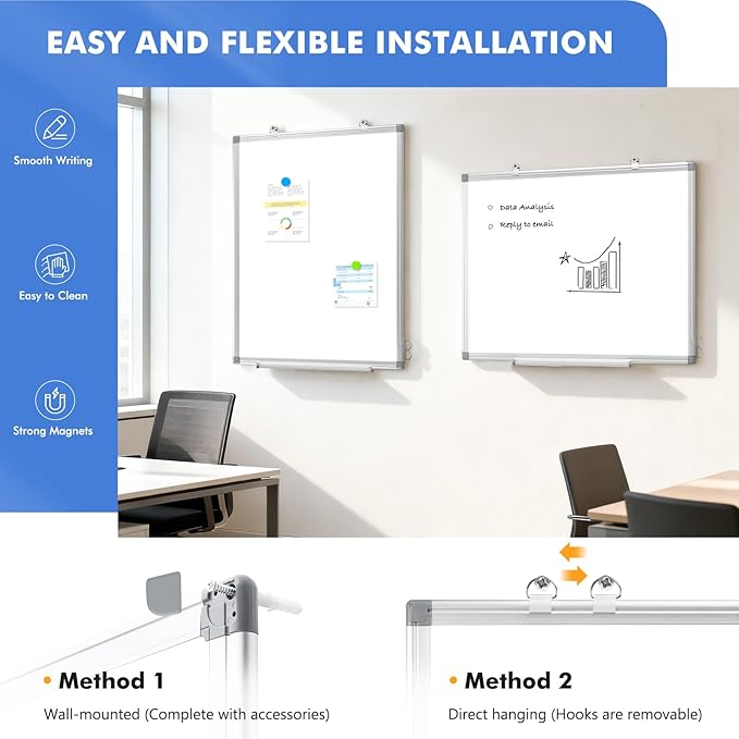 WALGLASS 2 Pack Large Whiteboard, 48" x 36" Double-Sided Large Dry Erase White Board for Wall, Hanging Whiteboard with Silver Aluminium Frame for Home, School, Office, Kitchen