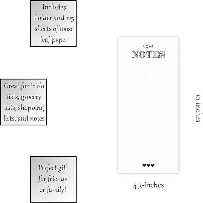 Santa Barbara Design Rectangular Acrylic Notepaper Holder with 125 Sheets Heavyweight Paper, 10" x 4.5", Love Notes