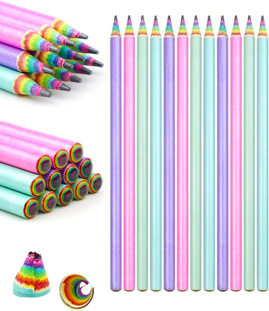 12PCS Rainbow Colored Pre-sharpened pencils HB #2, Eco-friendly and Plastic Free Recycled Paper Cute Fun Pencils for School Office Drawing and Writing