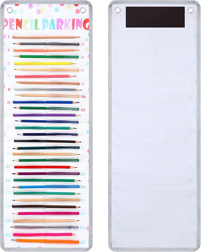 Sabary Pencil Parking Pocket for Classroom,Hanging Pencil Holder Wall Organization Numbered pencils Dispenser with Magnetic Strip Grommets for Back to School Student Essentials(Colorful Dots)