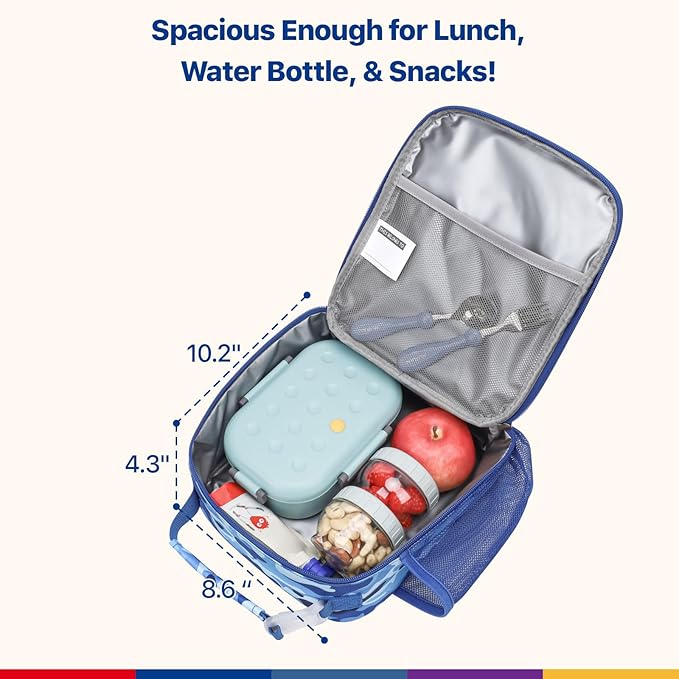 Bagseri Kids Lunch Box for Boys - Insulated Toddler Lunch Bag Fits Bento Box, Reusable Daycare Cooler Tote with Clip Handle, Water-Resistant Lining, Blue Camo