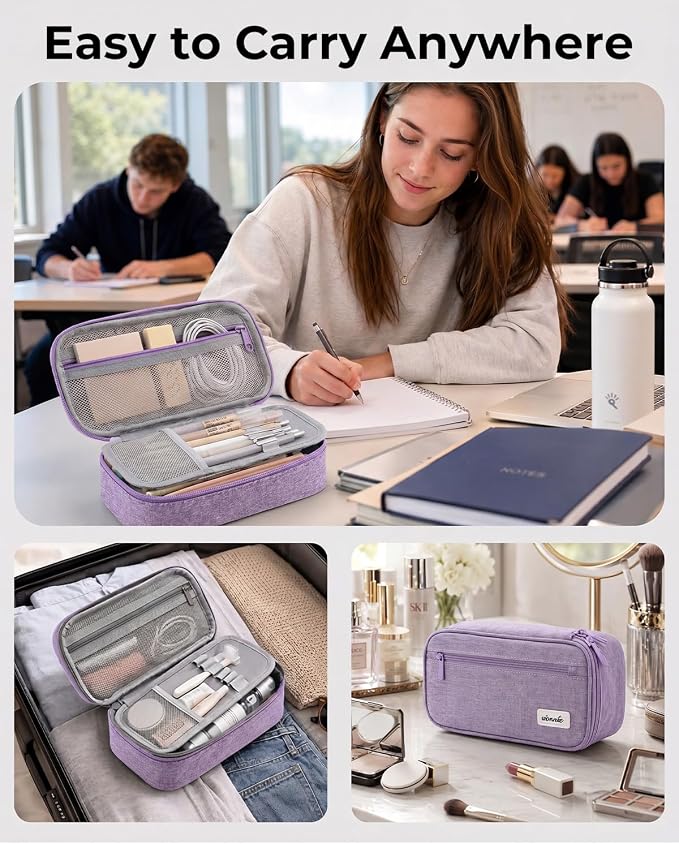 WEMATE Pencil Case, Large Capacity Pencil Pouch, Big Storage Organizer | for Stationery, Zipper Pen Bag, Travel Pen Box, Office Organizer Makeup Bag, for Men Women Purple